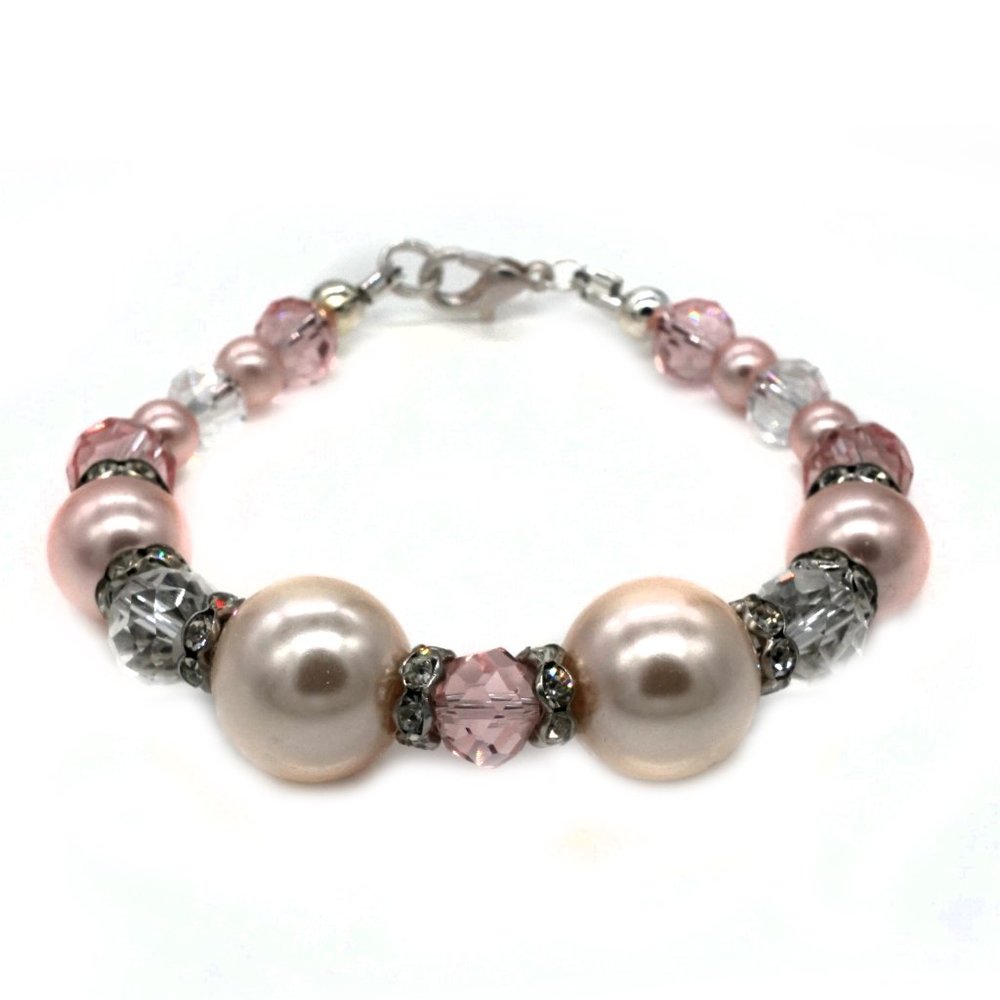 Bracelet with white pearls beads and clear crystals. - Picture 2 of 2